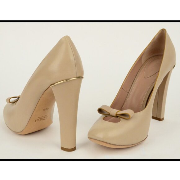 CHLOE SHOES BOW DETAIL BEIGE LEATHER PUMPS HIGH HEEL sz 41 US 10.5 - Picture 6 of 11